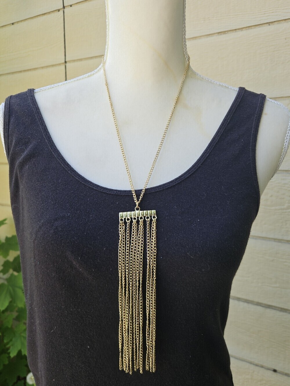 gold tone chain tassel necklace